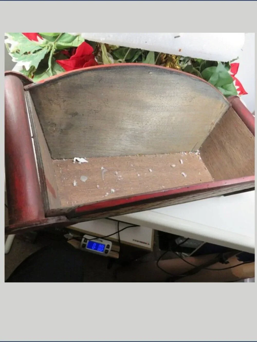 Poinsettia Christmas Floral Centerpiece Retro Wood Trough Planter Bowl MCM